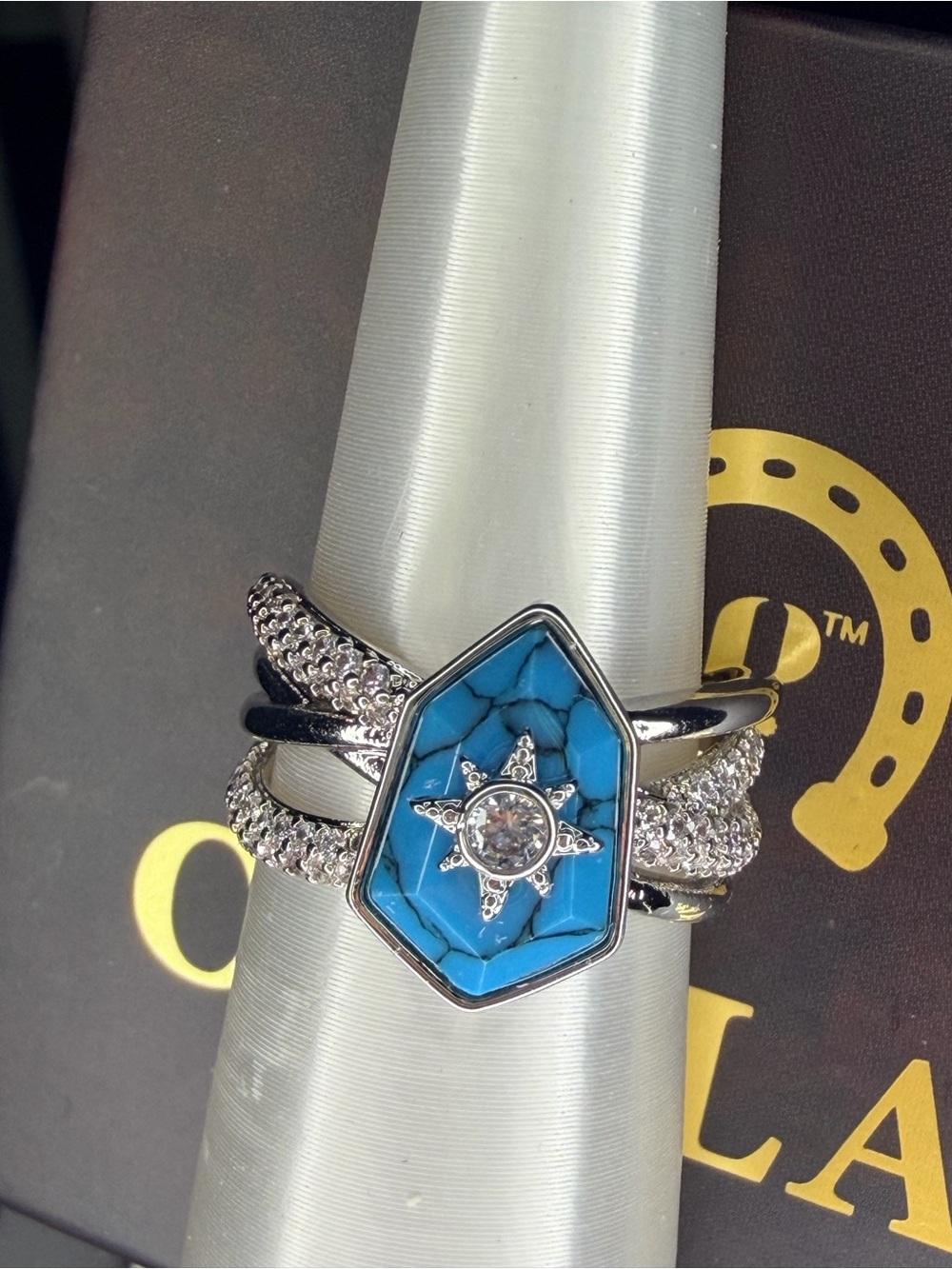 Bomb Party Outlaw Ring ‘Sparkling Saddle’ Size 6 on Rhodium